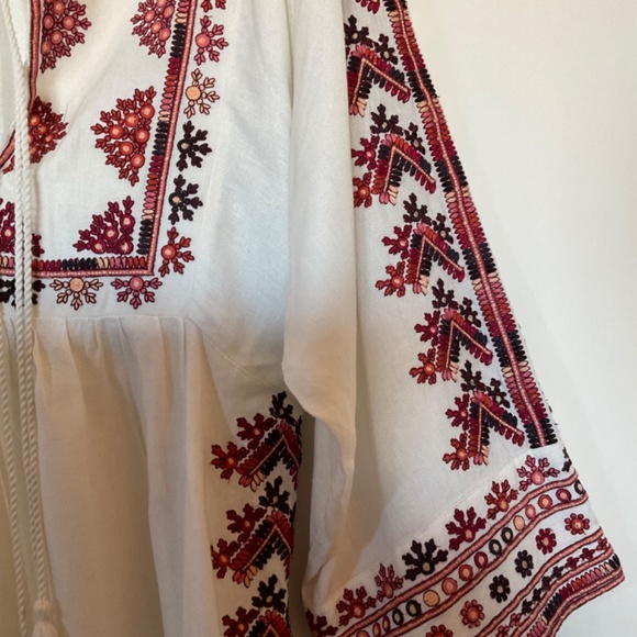 Free People Dress Cream Dress with beautiful rusts & brown embroidery SMALL - Picture 2 of 7